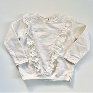 Zara Cream Eyelet Ruffle Sweatshirt